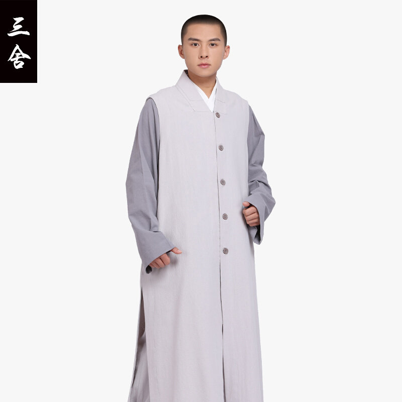 尚远水洗全棉经典色长款伽蓝褂长背心僧衣伽兰褂僧装麻棉马甲僧服