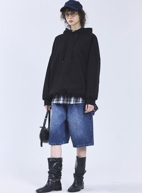 潮牌男士五分裤夏季宽松休闲短裤蓝色工装风日常百搭潮流复古-171