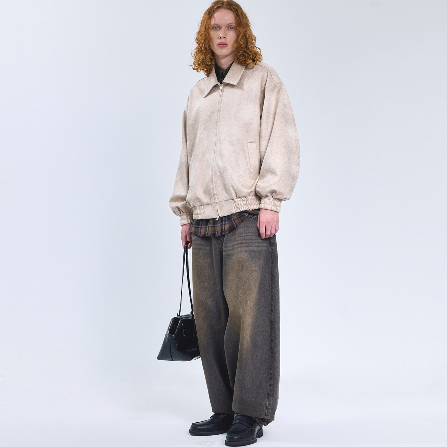 复古机车风翻领皮衣男短款宽松皮夹克外套-009皮纹