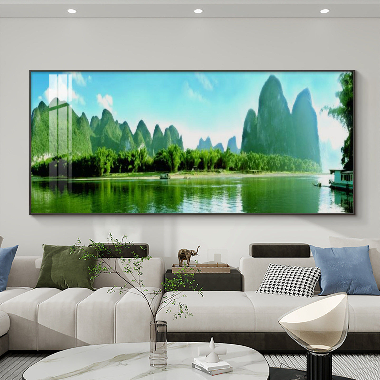 背有靠山装饰画沙发背景墙挂画自然风景画桂林山水客厅草原壁画