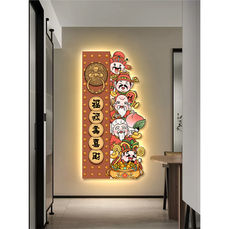 新中式五路财神爷装饰画入户玄关壁画走廊招财创意布艺国朝挂画图片