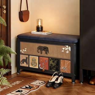 中古风入户换鞋凳门口家用进门可坐鞋柜收纳坐凳一体高级感穿鞋凳