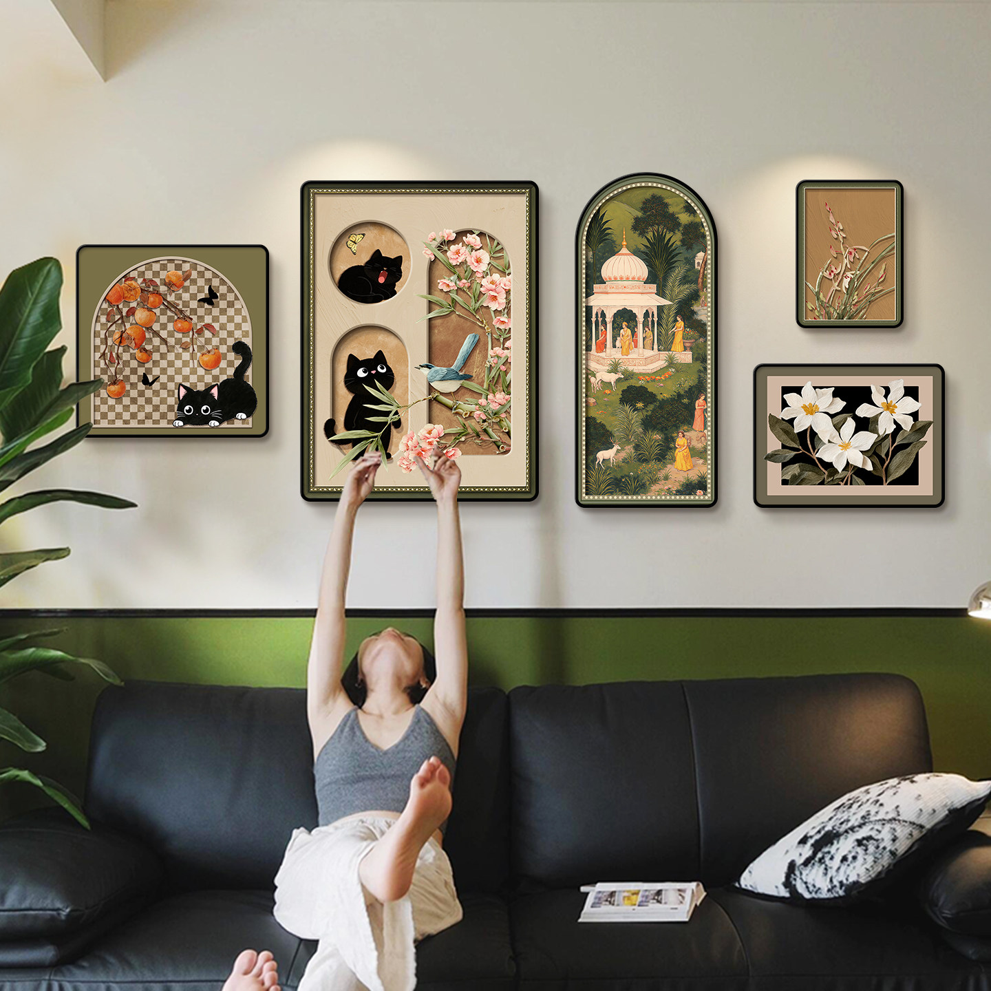 中古风挂画客厅沙发背景墙装饰画法式复古组合高级感壁画2026新款,家居饰品,现代装饰画,淘宝优惠券,粉丝福利购,淘宝优惠卷