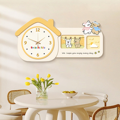 线条小狗餐厅装饰画带钟表