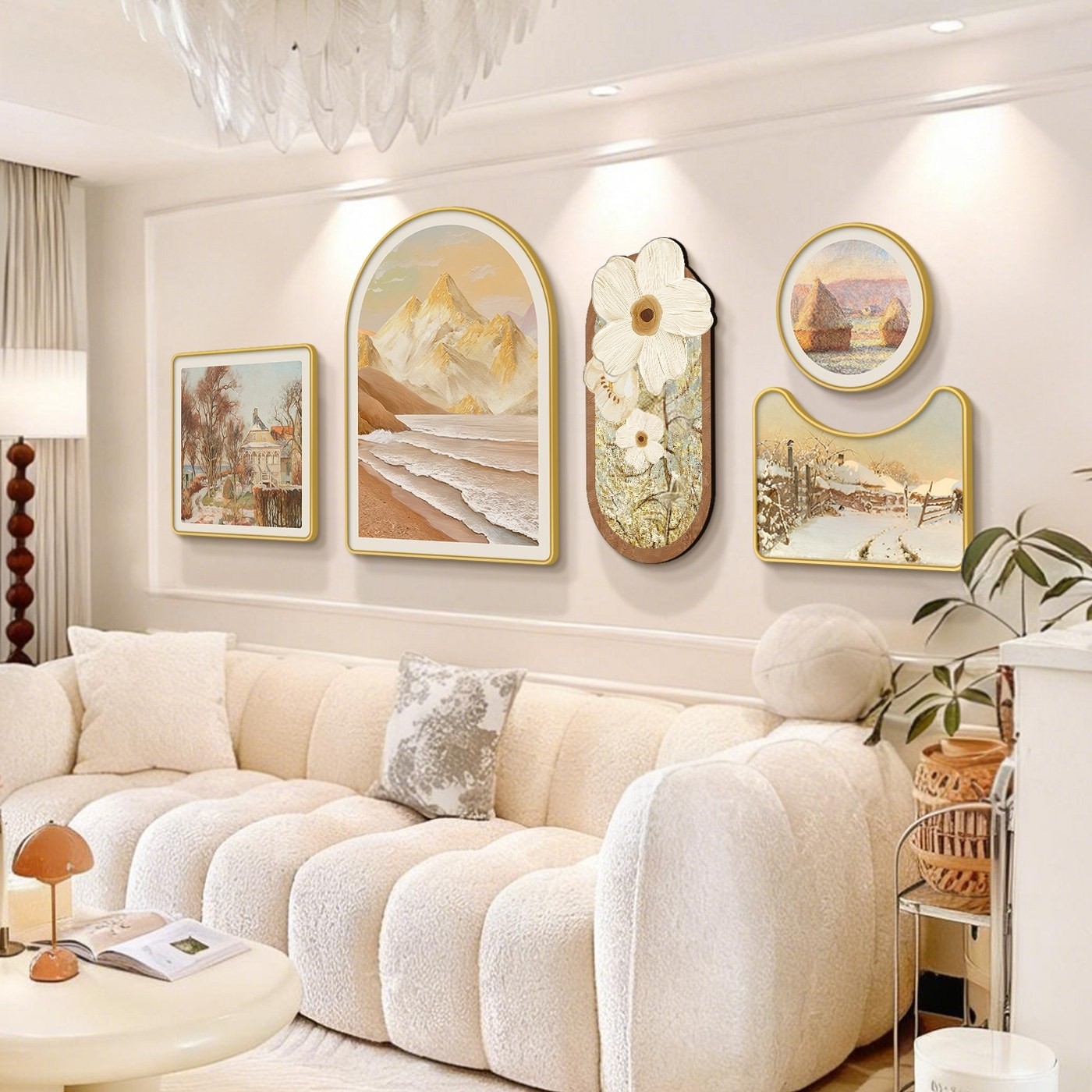 奶油风客厅装饰画高级感沙发背景墙挂画2025新款大气风景组合壁画,家居饰品,现代装饰画,淘宝优惠券,粉丝福利购,淘宝优惠卷