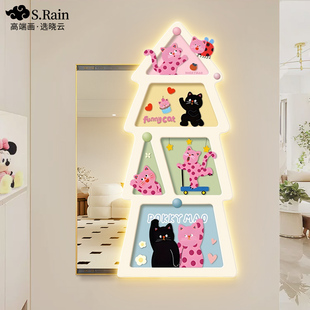 多巴胺推拉全身镜装 隐形穿衣镜子壁画 饰画玄关波点猫可关闭暗藏式