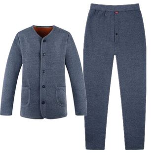 开口打底衣老人款冬天保暖内衣爸爸小外套男装纽扣开衫开身居家服