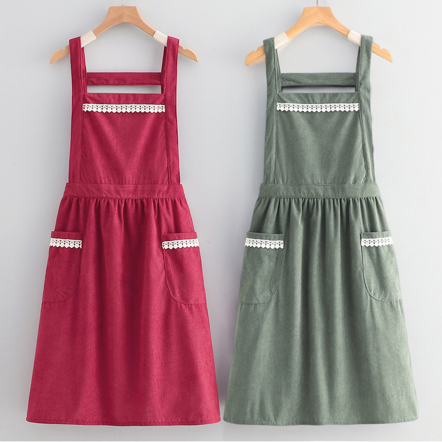 小清新女时尚加厚灯芯绒双层公主风围裙家用厨房上班防污透气背带,家庭/个人清洁工具,围裙,淘宝优惠券,粉丝福利购,淘宝优惠卷