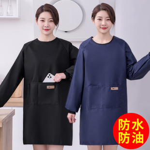 简约纯色防水罩衣家用厨房长袖 围裙餐饮专用定制logo印字工作服女