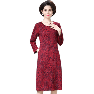 长款连衣裙女秋冬2021新款晚宴气质减龄贵夫人过膝妈妈打底长裙子