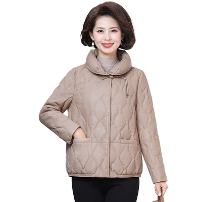 妈妈品牌羽绒服中国风真皮外套女