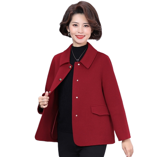 正品特价妈妈秋冬双面羊绒呢大衣短款大码洋气羊毛外套中老年女装