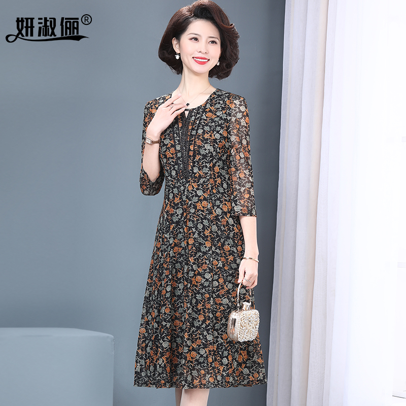 2023新款中年妈妈台湾纱连衣裙
