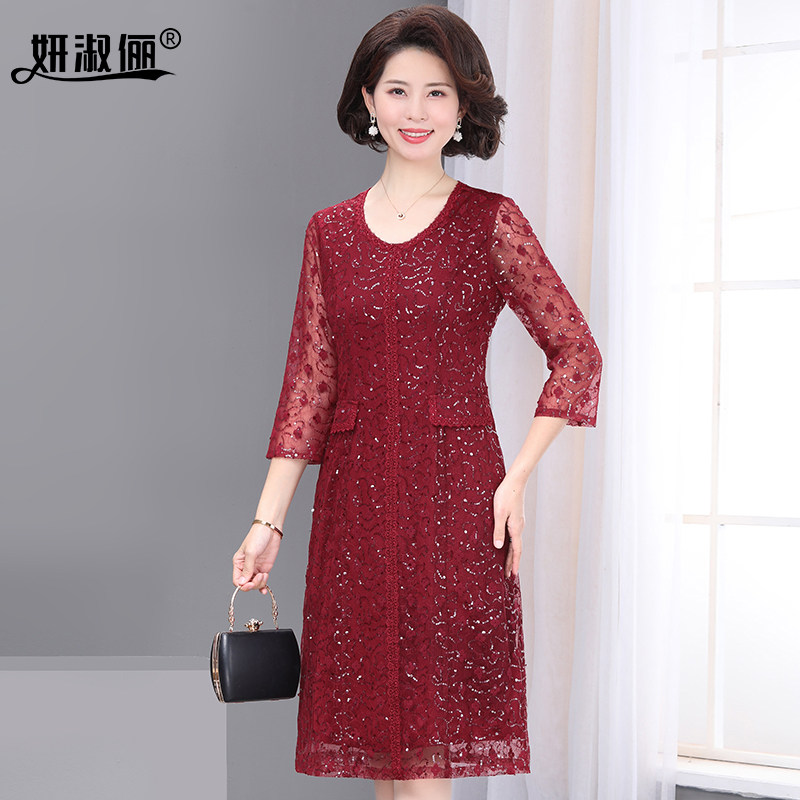 中年妈妈春装结婚礼服婚宴连衣裙