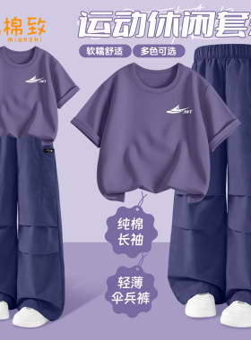 棉致男童夏季轻薄短袖工装裤套装