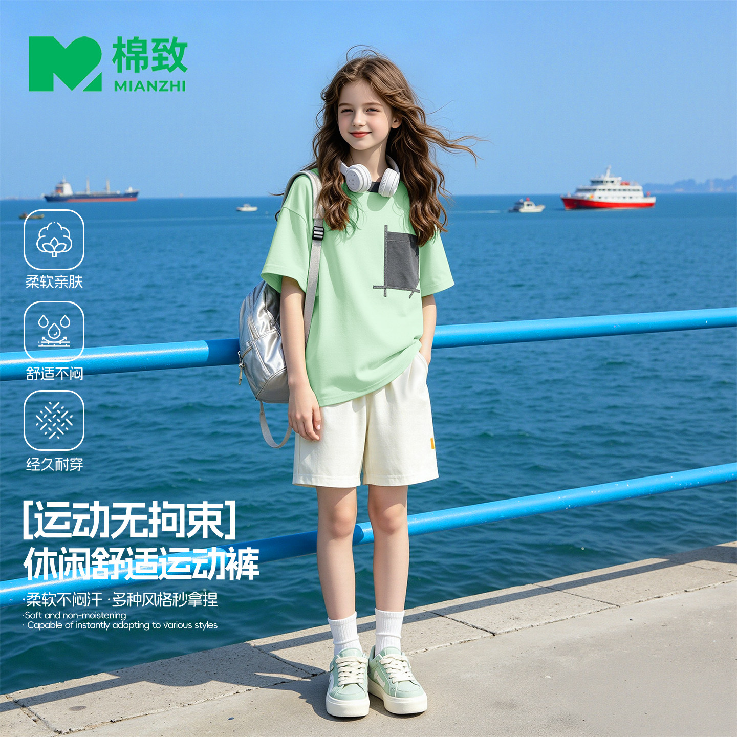 棉致女童套装夏薄款青少年训练运动服女大童速干短袖短裤儿童夏装