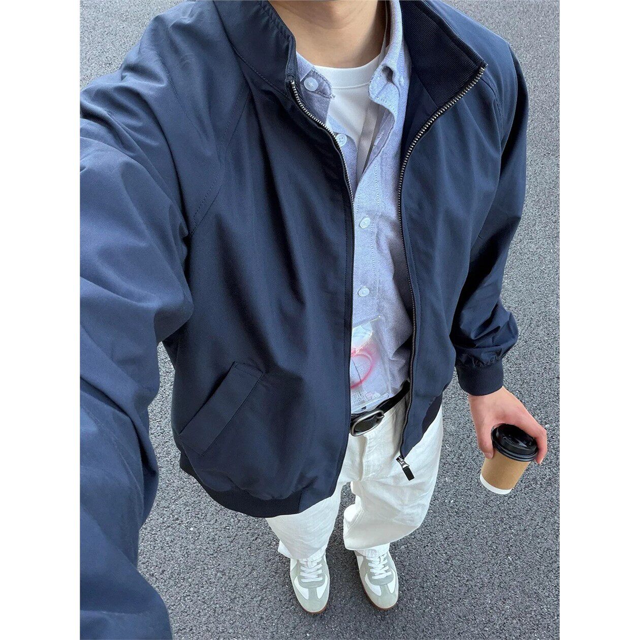 藏青色哈灵顿立领夹克男款秋季高级感通勤外套cleanfit三防冲锋衣