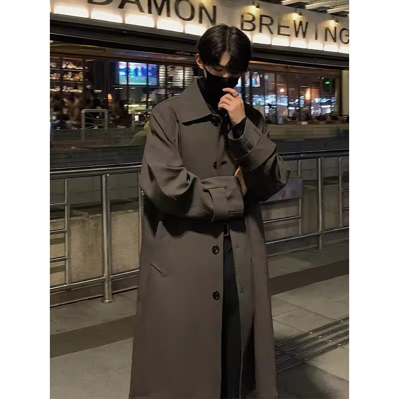 美式复古风衣男款中长款青少年英伦风巴尔玛肯大衣廓形高级感外套