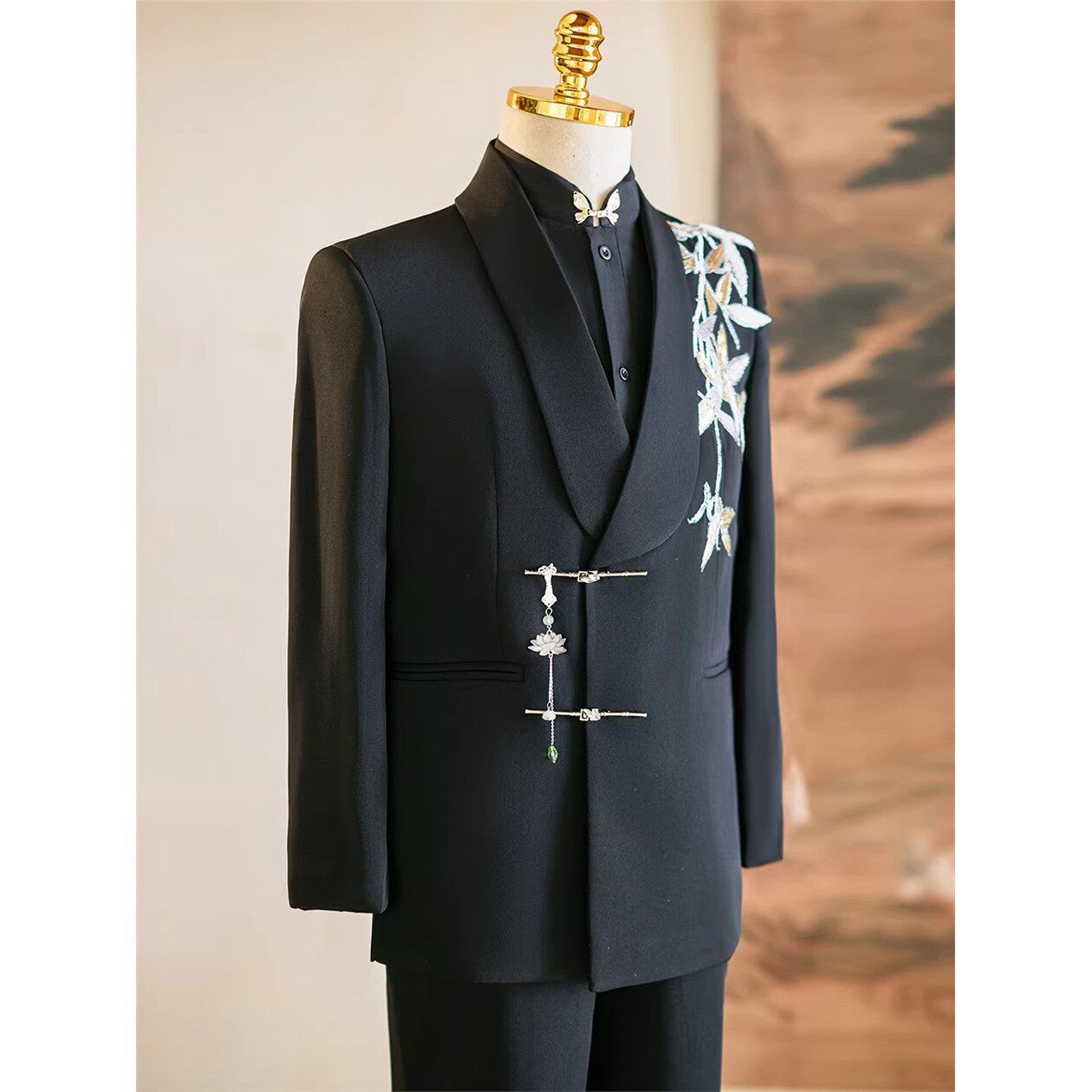 新中式男西服男士订婚衣服新郎结婚婚礼礼服男生中山装西装上衣