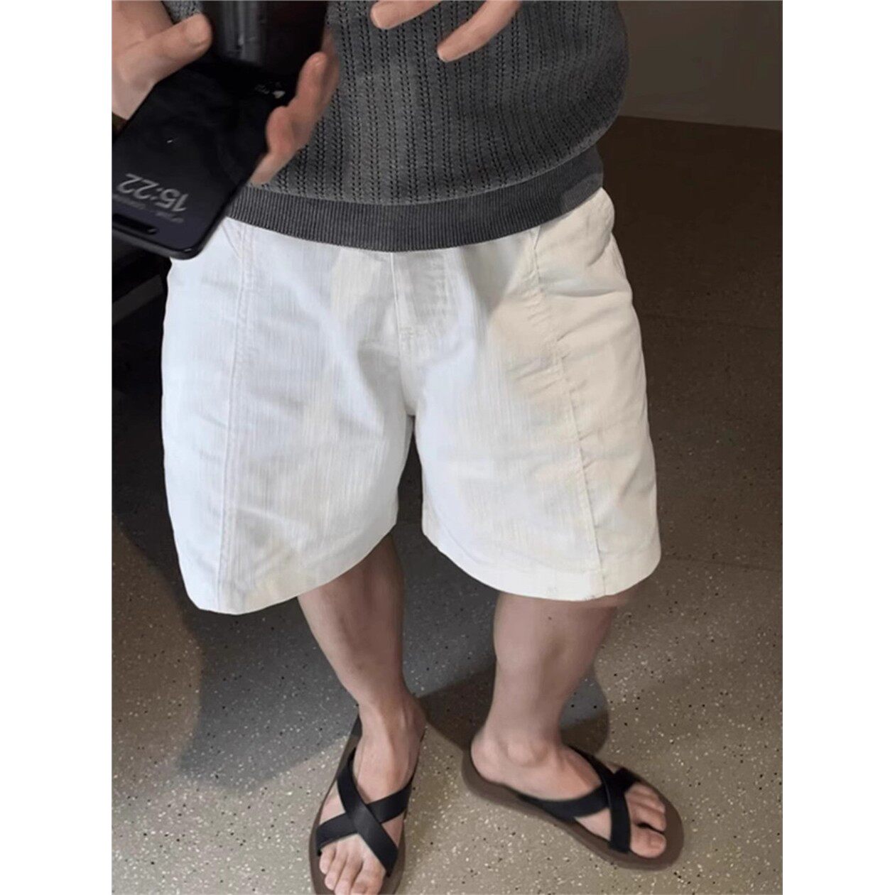 老钱风白色短裤男款夏季棉麻混纺薄款半截裤运动速干透气五分裤子