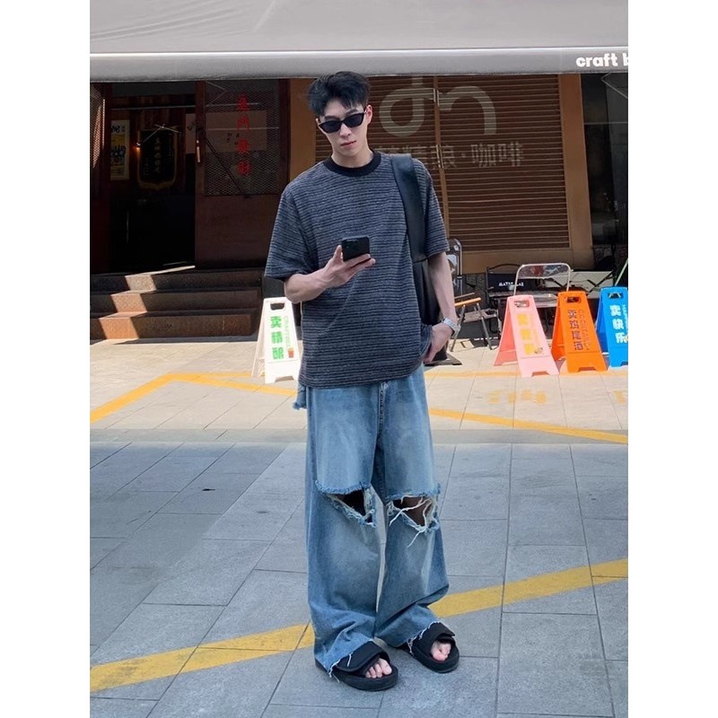 美式复古oversize毛边垂
