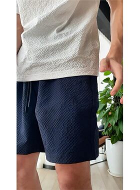 藏蓝色泡泡纱冰丝速干短