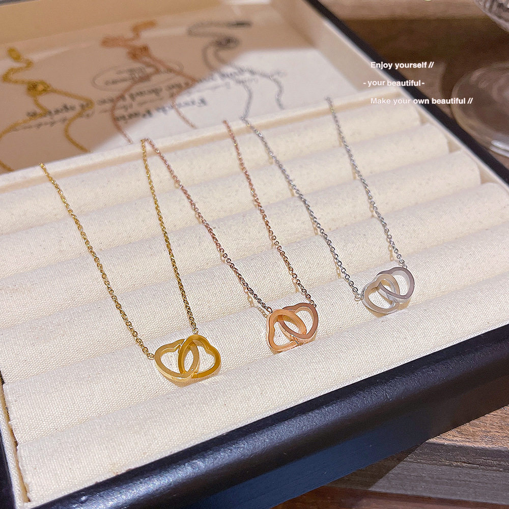 日韩极简钛钢爱心双环项链女纯锈钢轻奢简约百搭不掉色锁骨链饰品,饰品/流行首饰/时尚饰品新,项链,淘宝优惠券,粉丝福利购,淘宝优惠卷