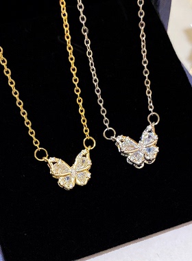 镶钻蝴蝶吊坠钛钢项链轻奢小众新款爆款简约锁骨链时尚颈链配饰女