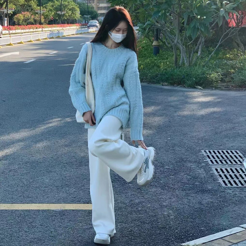 PREGNANT WOMENS SPRING AND AUTUMN CLOTHES 2024 FASHION SUITS PLUS-SIZE BELLY COVERING THINNESS NET CELEBRITY SWEATER STRAIGHT PANTS NET CELEBRITY TWO-PIECE SET TRENDY