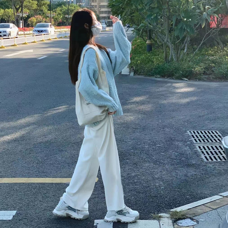 PREGNANT WOMENS SPRING AND AUTUMN CLOTHES 2024 FASHION SUITS PLUS-SIZE BELLY COVERING THINNESS NET CELEBRITY SWEATER STRAIGHT PANTS NET CELEBRITY TWO-PIECE SET TRENDY