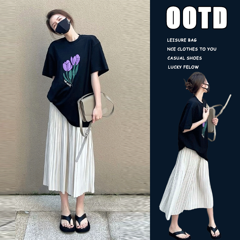 孕妇夏装时尚套装外出洋气时髦大码薄款法式产检上衣半身裙两件套