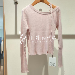 BABY秋2025磨烂斜肩绑带毛衫 B2F3M087 499香蕉宝贝BANANA