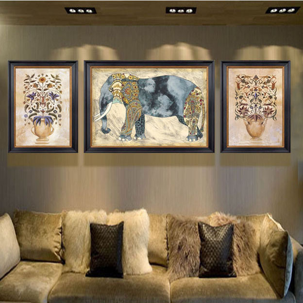美式装饰画客厅欧式复古壁画墙壁挂画沙发背景画三联油画吉祥图片