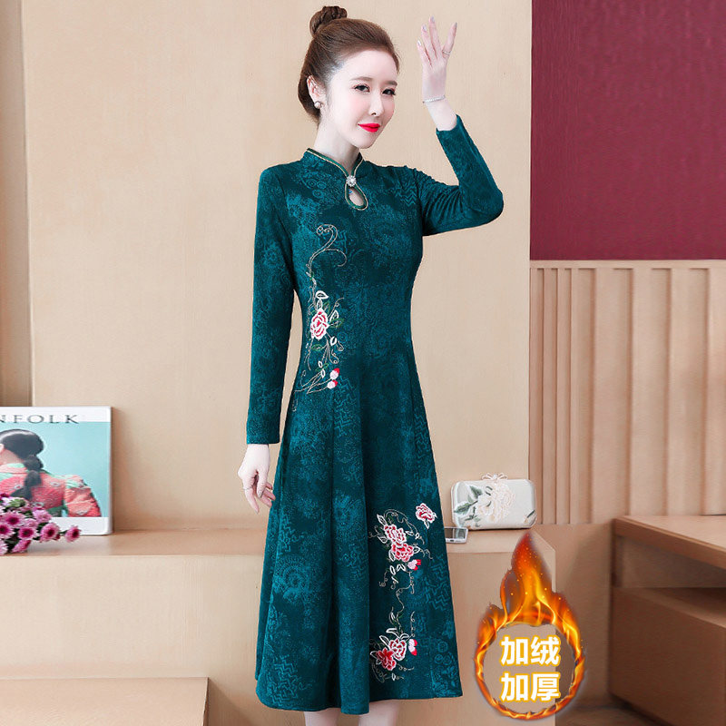 秋装2020年新款女旗袍改良贵夫人连衣裙高端洋气大牌名媛复古妈妈
