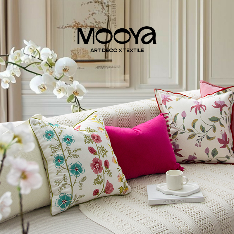 法式粉红色抱枕复古印花靠枕