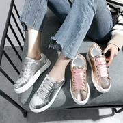 2019 đầu thu mới giày trắng nữ bằng sáng chế giày da sáng giày hoang dã giày vải sinh viên giày thường thấp - Giày cắt thấp