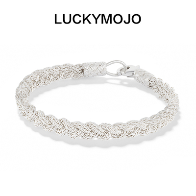LUCKYMOJO土耳其古法编织工艺99足银手链麻花设计男女同款简约