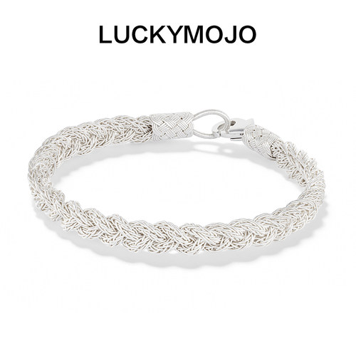 LUCKYMOJO土耳其古法编织工艺99足银手链麻花设计男女同款简约