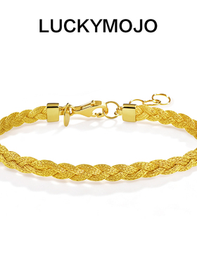 LUCKYMOJOs925银镀金复古风编织金属手链女金色时尚设计感男手饰