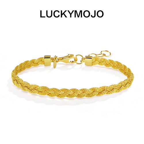 LUCKYMOJOs925银镀金复古风编织金属手链女金色时尚设计感男手饰