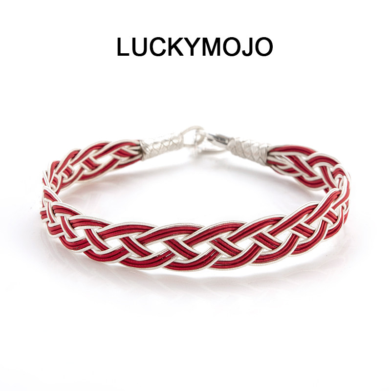 LUCKYMOJO足银编织手链男女本命年红色小众百搭手镯
