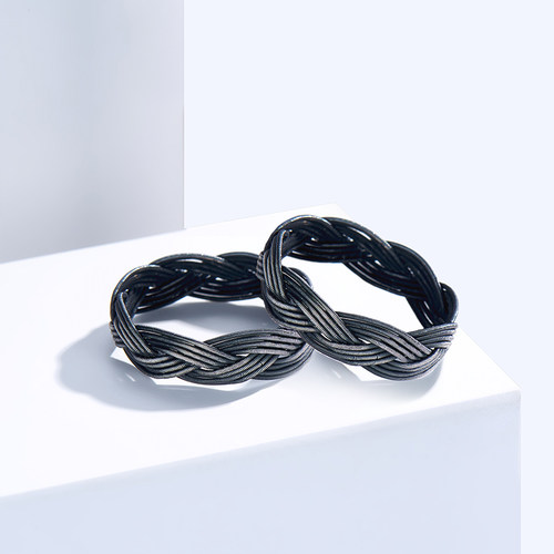 土耳其古法手工编织足银情侣戒指