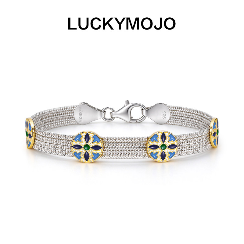 LUCKYMOJO 925银手链 马尔丁系列土耳其星芒四叶草银丝编织手链