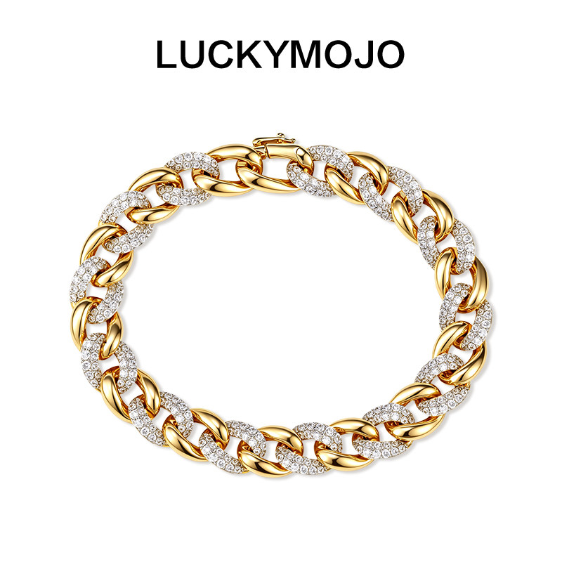 LUCKYMOJO925银手链 双曜古巴轻奢高级感复古镀金小众个性手链男