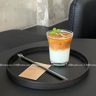日式 托盘甜品盘蛋糕盘杯子收 茶盘水果盘家用圆形黑色木质餐盘托