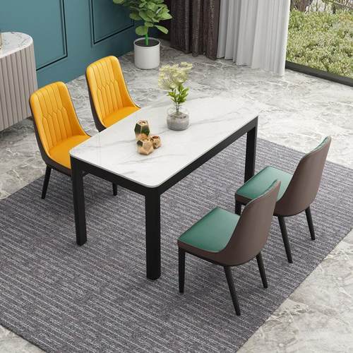 轻奢餐桌椅组合小户型4人6人餐桌岩板简约钢化玻璃长方形家用饭桌