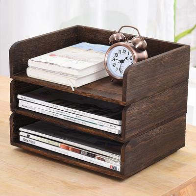 实木可叠加办公A4纸文件夹收纳盒桌面资料票据置物架茶盘普洱茶饼