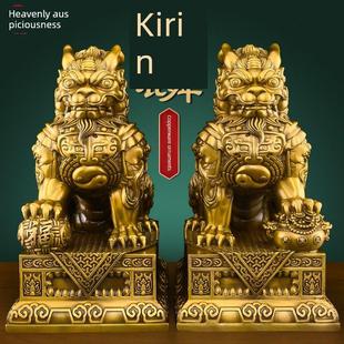 铜麒麟摆件一对麒麟将军招财聚财客厅玄关门口镇宅开业送礼大号