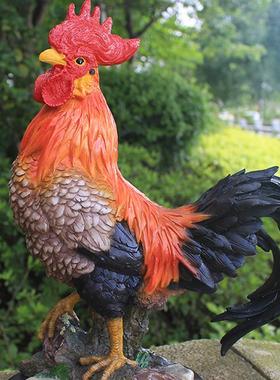 创意彷真大公鸡摆件树脂陶瓷母鸡雕塑生肖动物庭院家居装饰工艺礼