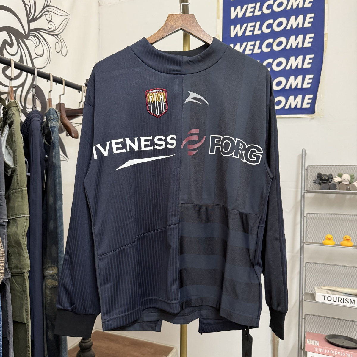 美式高街巴黎风格17号足球服拼接休闲宽松轻盈透气圆领长袖T恤男